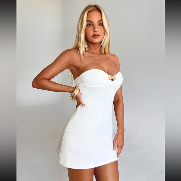 New Inventory 🔥 Sexy Party Button Detail White Mini Dress🔥 - Picture 5 of 6